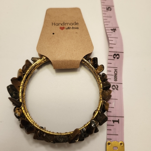 Gold stainless hoops handcrafted vintage brown rocks individually wire wrapped - Picture 6 of 6